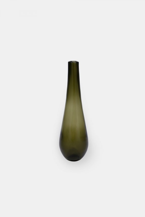 Olivengrøn glasvase, dråbeformet vase